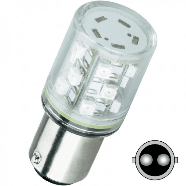 Żarówka LED BA15D, 15 diod LED - Super jasnych, 24V AC/DC, światło ciągłe, kolor do wyboru