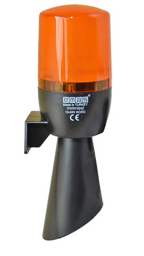 IT070Y240Z, sygnalizator optyczno-akustyczny LED, buzzer, lampa sygnalizacyjna, głośny 130dB, fi 70mm, kolor pomarańczowy, 48‑240V AC/DC