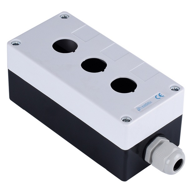 XDL5-B03P kaseta 3-otworowa, kaseta sterownicza, otwór 22mm, biało-czarna, z dławikiem