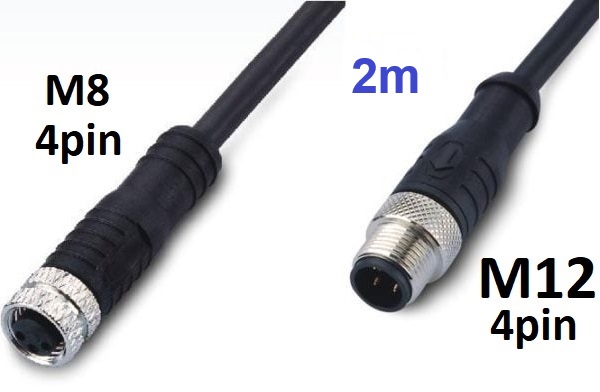E8N4F-2m-E12W4F- złącze żeńskie M8 4pin – przewód 200cm – złącze męskie M12 4pin dwustronny