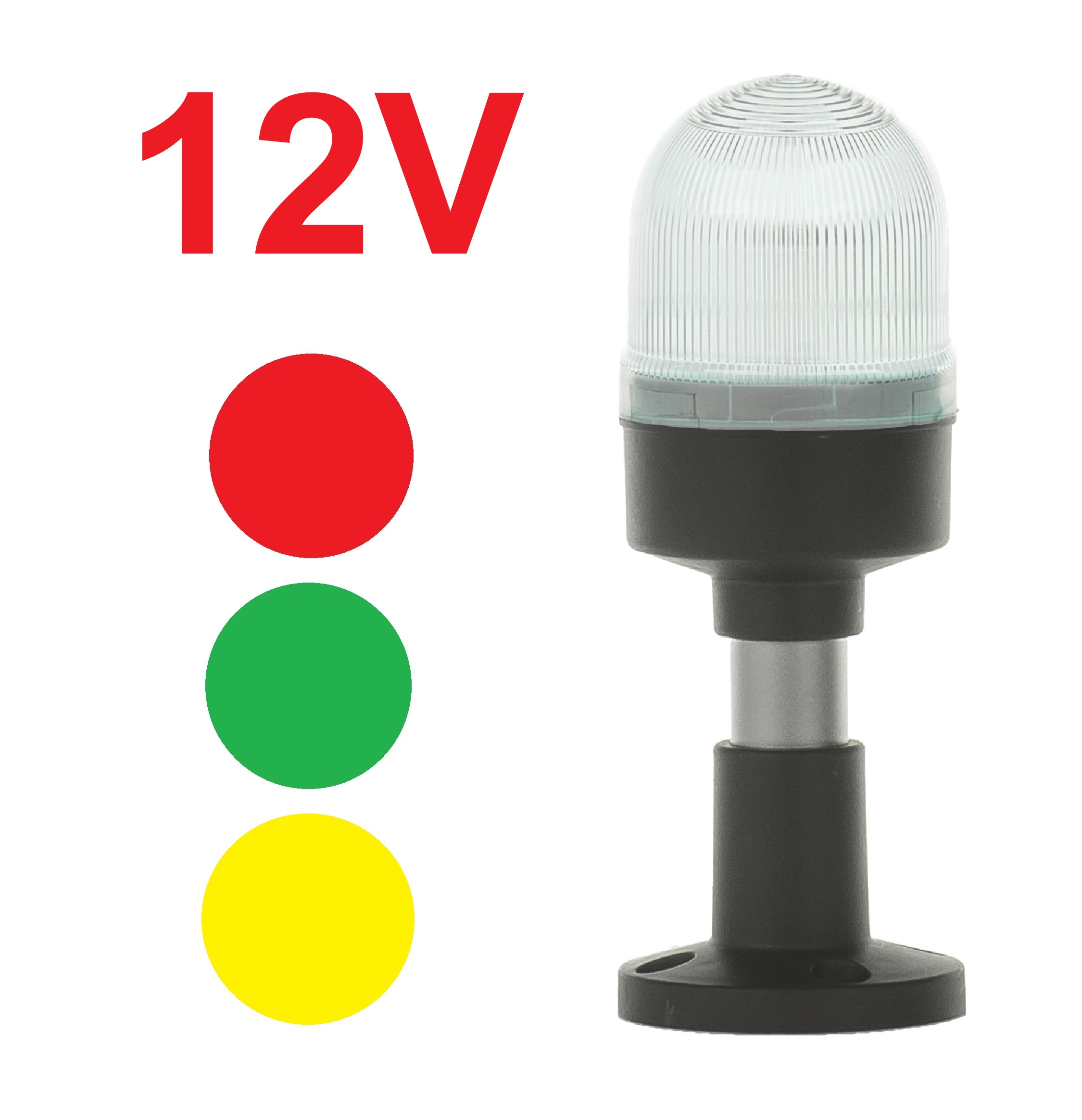 Sygnalizator optyczno-akustyczny LED, buzzer, 12V, 4 tryby świecenia, średnica 70mm, multikolor (czerwony, zielony, żółty) FL701-RGYM-12P2